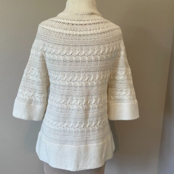 Coldwater Creek Women's Ivory Wool Button Sequin Cable Knit Cardigan, Size M - Picture 5 of 10